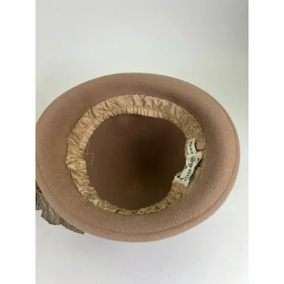 Louise Green Millinery Co.  Brown Felt w/ Velour Band Hat Cloche Retro Fitted - Picture 3 of 16